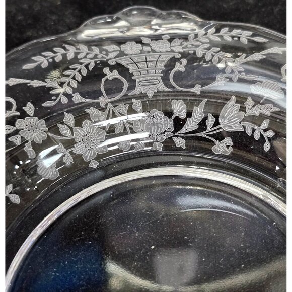 Vintage Clear Glass Bon Bon Plate Floral Etching 7" - Picture 5 of 6